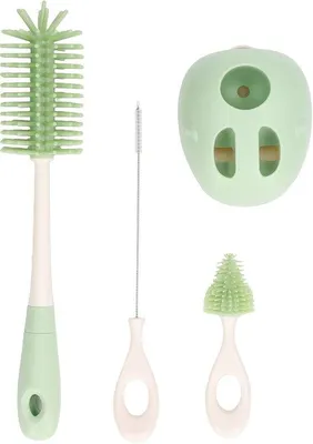 Produktbild von Set aus Flaschenbürsten – Babynuckelflaschen-Reiniger mit Saugerreiniger und Schwamm – Ergonomischer Griff – Grün – Perfekt für Flaschen und Sauger
