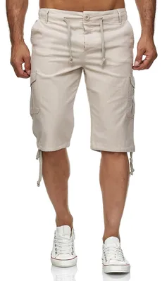 Produktbild von Reslad Leinen Cargo Shorts Männer Strandhose Herren Leinenhose 3/4 Hose Freizeit Kurze Hosen Sommer Bermudas RS-3001 Beige S