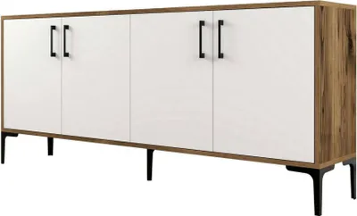 Produktbild von Kommode Dpedrol, Wohnzimmerbuffet, Wohnzimmer-Sideboard, Moderne Küchen-Speisekammer, 180x35h78 cm, Walnuss und Weiß