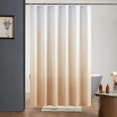 Image de Rideau de douche 180 x 200 cm, rideau en tissu, imperméable, résistant à la moisissure, lavable, rideau de salle de bain pour baignoire, blanc à crème, avec 12 anneaux.