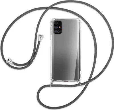 Produktbild von Handykette Backcover-Schutzhülle mit Band (Metall silberfarben) für Samsung Galaxy M31s - dunkelgrau