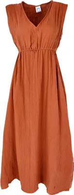Produktbild von Boho Sommerkleid, Luftiges Baumwollkleid, Maxikleid, Strandkleid - Rostorange, Damen, Baumwolle, Kleider