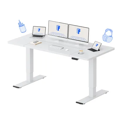 Produktbild von FLEXISPOT Höhenverstellbarer Schreibtisch Elektrisch 140x70cm, 2 starke Motoren, 120 kg Tragkraft, Antikollisionsschutz, 4 Memory-Funktion (Weiß)