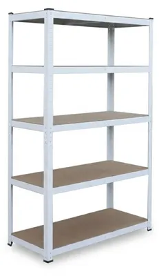 Obrázek produktu pro Relaxdays regál pro těžké náklady, VxŠxH: 180x100x30 cm, nosnost 875 kg, 5 polic, regál do sklepa a garáže, na zasunutí, bílá/hnědá