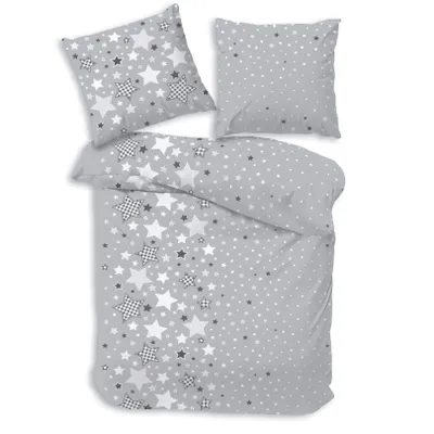 Produktbild von Sterne und Sternchen Bettwäsche in grau & weiß 80x80 + 135x200 cm · Kinder-Bettwäsche in Fein-Biber - 100% Baumwolle