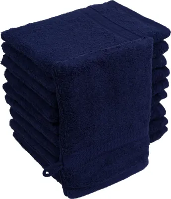 Produktbild von Waschhandschuhe Waschlappen 10er Set Navy Blau / Dunkelblau 100 % Baumwolle Frottee 500g/m² 16x21
