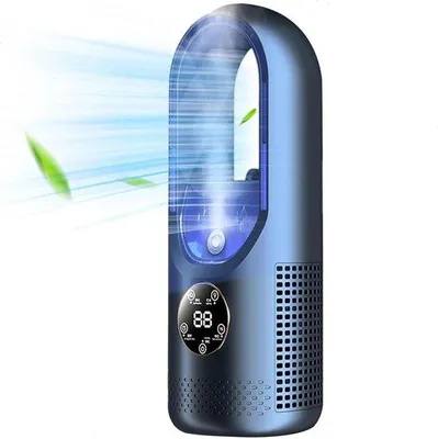 Zdjęcie produktu dla Beświrnikowy wentylator USB z wyświetlaczem LED – 6 prędkości z timerem – wentylator chłodzący – przenośny – idealny do mieszkania studenckiego, biura (niebieski)