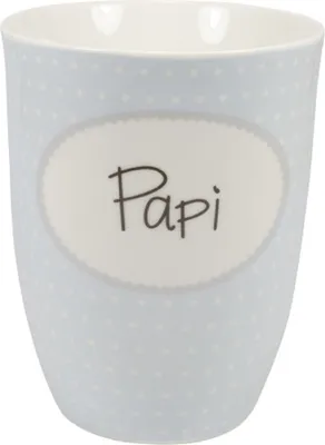 Produktbild von Henkelbecher 500 ml mit Aufschrift 'PAPI' in blau mit Punkten aus Porzellan