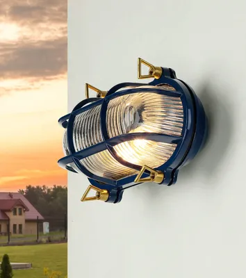 Produktbild von Außenwandlampe Glas Messing massiv E27 IP64 Maritim Wandlampe außen Hof