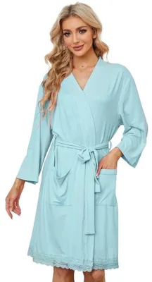 Immagine prodotto di Camicia militare da donna leggera da casa a maniche 3/4, verde menta, leggera, morbida, corta