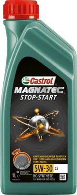 A bottle of Castrol Magnatec Stop-Start 5W-30 C2 engine oil.