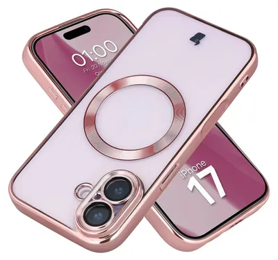 Produktbild von Handyhülle mit Kameraschutz und Magnetring für iPhone 17, Bizon Case GuardO, Transparent-Rosa