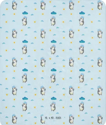 Produktbild von Mr. & Mrs. Panda Heimdecke Pinguin Duschen 130 x 155 cm - Blau - Geschenk, Wärmedecke, Baden, Decke, Dusche, Plaid, Tagesdecke, Kuscheldecke, Duschkonzert, Singen