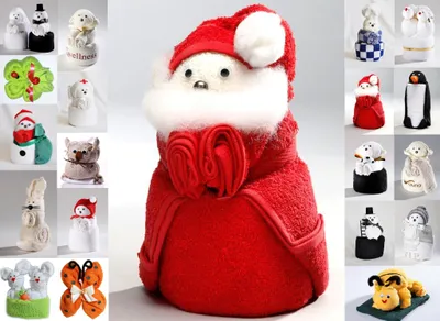 Produktbild von Frottier Geschenk Set Origami Handarbeit Gästetuch Handtuch Waschhandschuh Tiere Santa Claus