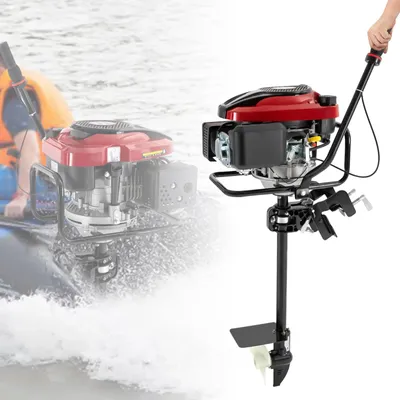 Produktbild von Außenborder - Bootsmotor 8 PS - 4-Takt Benzin - 196 ccm, luftgekühlt - Für Boote bis 1 t - 360° Lenkung - Rot