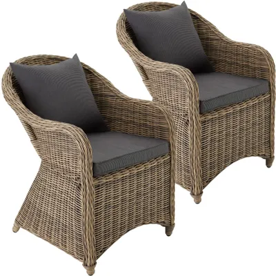 Image de 2 fauteuils en rotin avec structure en aluminium, coussins d'assise et de dossier inclus - marron naturel