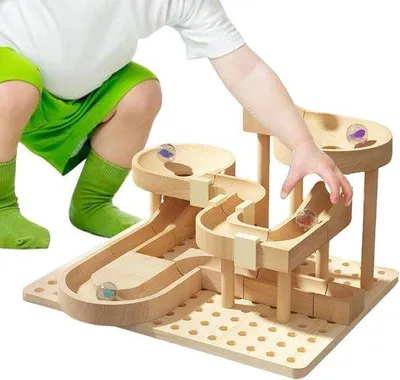 Produktbild von Holz Marmorbahn - Bauspiel Pädagogische - Kreative Spiele - Erweiterbares Gleissystem - 30 x 30 x 10 cm - Holzfarbe