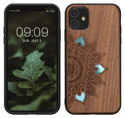 Produktbild von kwmobile Handyhülle für Apple iPhone 11 Hülle Holz - Case mit TPU Bumper - Stoßfestes Hardcase - Schutzhülle Cover in Dunkelbraun