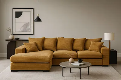 Produktbild von Kaiser Möbel Ecksofa mit schlaffunktion und bettkasten, Sofa L-form, Couch L-form Gabon stoff Zoom Gelb Ottomane Links