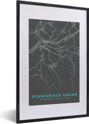 Produktbild von MuchoWow® Gerahmtes Poster Schwäbisch Gmünd - Stadtplan - Blau - Karte - Deutschland 40x60 cm - Poster mit Schwarzem Bilderrahmen Wandposter Rahmen Foto Bilder - Poster in Rahmen