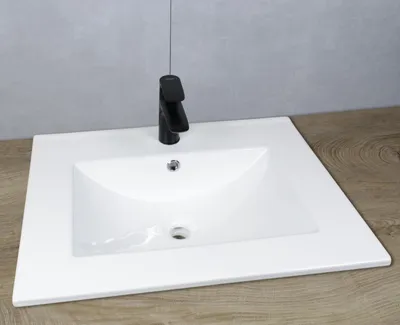 Produktbild von Keramik Waschbecken eckig 610x465x175 weiß mit Überlauf Einbauwaschbecken ohne Zubehör
