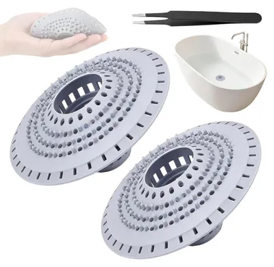 Image de Filtre à cheveux en silicone, lot de 2, avec ventouse, pour douche, baignoire, lavabo et cuisine