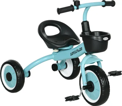 Zdjęcie produktu dla Rowerek trójkołowy AIYAPLAY, rowerek dziecięcy z regulowanym siedziskiem, rowerek biegowy z koszykiem, dzwonek, rowerek dziecięcy z pedałami, rowerek biegowy dla dzieci 2-5 lat, metalowy, niebieski