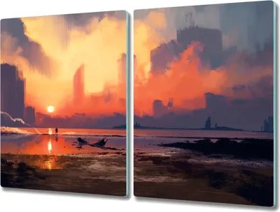 Produktbild von Coloray Hackbrett Küchenbrett Kochplattenabdeckung Schneidebrett Herdabdeckplatte 2x40x52 cm - Nebel Sonnenuntergang
