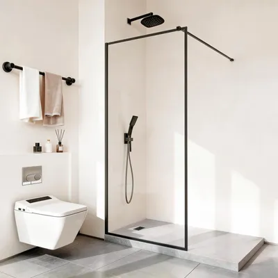 Immagine prodotto di Schermo doccia fisso in vetro VEVOR (864 x 1870 mm) senza telaio, spessore 8 mm, porta in vetro di sicurezza trasparente con guarnizione a pavimento e raccordi, parete divisoria per doccia per bagno, nero opaco