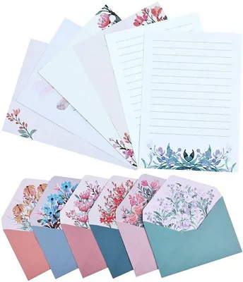 Produktbild von Set aus 24 Schreibpapieren mit 12 Umschlägen und Blumenmuster