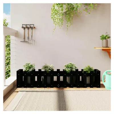 Produktbild von Hochbeet für den Garten mit Zaunmotiv schwarz 150x30x30 cm aus Kiefernholz