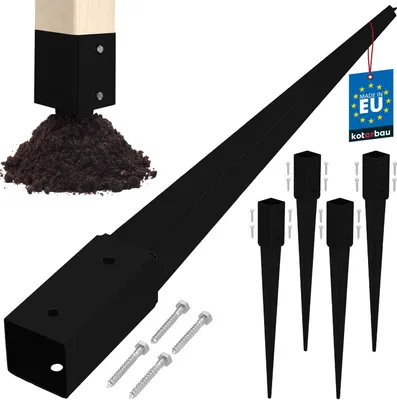 Obrázok produktu pre KOTARBAU® 4 ks Podpera stĺpika na zatĺkanie do 61x61x750 mm pozinkovaná oceľová práškovo lakovaná objímka na zatĺkanie do zeme kotva na zatĺkanie do zeme objímka na zatĺkanie do zeme záhradný plot zemný hrot zemná kotva objímka na zatĺkanie do zeme drevený stĺpik