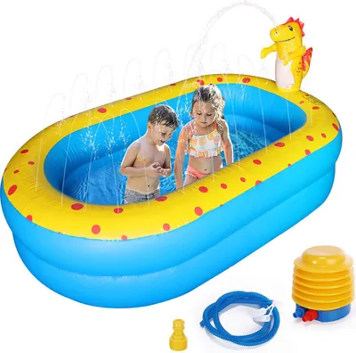Produktbild von （170×103×80cm）Planschbecken Aufblasbarer Pool Swimmingpool Baby PVC Badewanne Mit 2 Sprinklersystem Luftpumpe Luftschlauch für Kinder pool Wasserspielzeug Garten Hof und Gartenparty