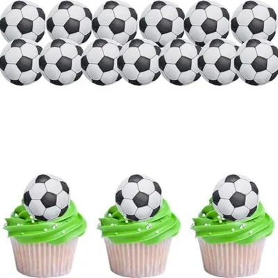 Produktbild von 96 Stück Essbare Tortendeko Fussball Deko Geburtstag Kinder,Cupcake Topper Fußball Kuchen Deko Essbar,Esspapier Tortendeko Geburtstag Junge,Schwarz Weiß Fussball Muffin Deko Kindergeburtstag