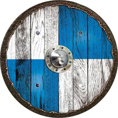 Produktbild von Wikingerschild Rundschild aus Holz, blau, 40 cm Durchmesser, bedruckt, 2 Ledergriffe