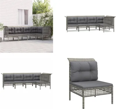 Image de vidaXL 5 pcs. Garden Lounge Set with Coussins Grey Poly Rattan - Garden Lounge Set - Garden Lounge Sets - Outdoor Lounge Set - Terrassen Lounge Set