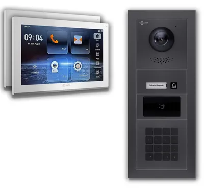 Produktbild von Goliath IP Video Türsprechanlage mit Kamera 10-Zoll Zahlencode RFID Anthrazit : 2 Monitore : 10 Zoll Weiß : Aufputz Dose Monitor Anzahl: 2 Monitore Monitor Farbe: 10 Zoll Weiß Montage: Aufputz Dose
