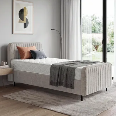Produktbild von BEAUTYSOFA | Polsterbett LAMI 90x200 cm - Einzelbett mit Bettkasten & Matratze MEDIRO FORM H2 Kopfteil und Latenrost - Jugendbett Hellbraun