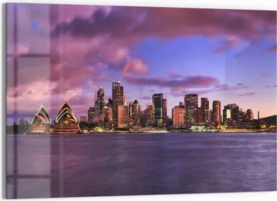 Produktbild von DEQORI Glasbild Echtglas 90x60 cm 'Sydneys Panorama' Wandbild Bild modern Deko
