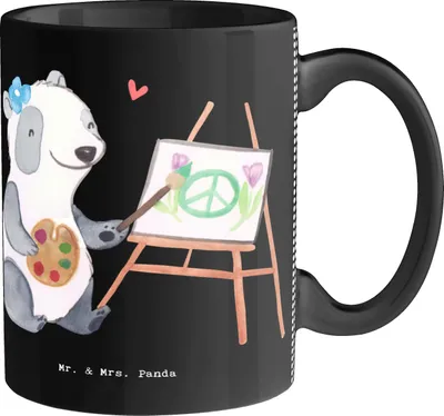 Produktbild von Mr. & Mrs. Panda Becher Gestalterinnen für visuelles Marketing Herz - Schwarz - Geschenk, Tasse, Pott, Geschenktasse, Kaffeebecher, schöne