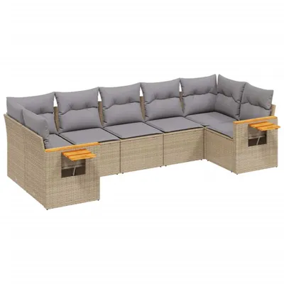 Produktbild von 7-tlg. Garten-Sofagarnitur mit Kissen Beige Poly Rattan