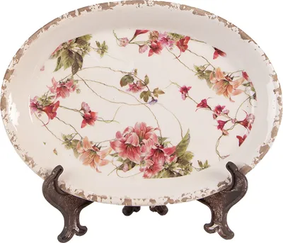 Image de Clayre & Eef Soucoupe 25x18x3 cm Beige Céramique Fleurs