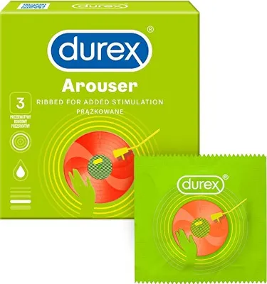 Zdjęcie produktu dla Durex Arouser, Prezerwatywa dla mężczyzn, Prążkowany, Przezroczysty, Potęgujący doznanie, 3 szt.