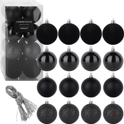 Produktbild von Christbaumkugeln - 16er Set - Bruchsicher - Kunststoff - Weihnachtskugeln Schwarz 8cm