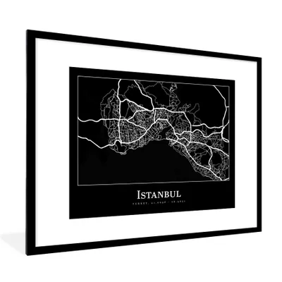 Produktbild von MuchoWow® Gerahmtes Poster Stadtplan - Istanbul - Karte 80x60 cm - Poster mit Schwarzem Bilderrahmen Wandposter Rahmen Foto Bilder - Schlafzimmer-Dekorationen - Fotoposter