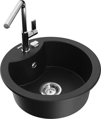 Produktbild von Mexen Diego 1-Becken-Granitspüle mit Mischbatterie Flora, Schwarz - 6512-77-670401-00