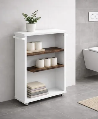 Produktbild von VCM Midischrank, schmaler Badschrank mit offenen Fächern, platzsparendes Nischenregal mit Rollen, 61 x 20 x 45 cm, Nilari