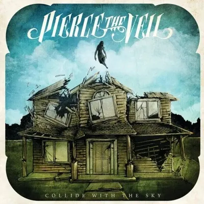 Album art for Pierce The Veil's 'Collide With The Sky' featuring a damaged house and a person falling from the sky.