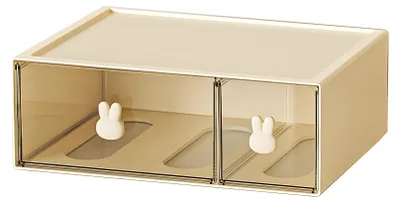 Produktbild von Schreibtisch Organizer mit 2 Schubladen und Hasengriffen - Stapelbare Aufbewahrungsbox für Kosmetik und Büromaterial