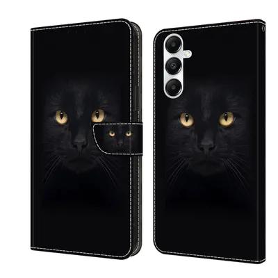 Produktbild von CLM-Tech Handyhülle kompatibel mit Samsung Galaxy A57 5G Hülle - Tasche aus Kunstleder - Klapphülle mit Ständer und Kartenfächern - Schutzhülle Wallet Case Cover in schwarzer Panther Augen